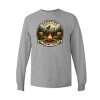 Long sleeve vintage camping shirt featuring Campfire Social Club badge design with mountain, campfire, and Adirondack chairs