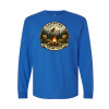 Long sleeve vintage camping shirt featuring Campfire Social Club badge design with mountain, campfire, and Adirondack chairs