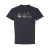Classic fit camping shirt featuring Coffee Campfire Dogs design with camp mug, campfire, and line-art dog silhouette graphic