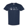 Classic fit camping shirt featuring Coffee Campfire Dogs design with camp mug, campfire, and line-art dog silhouette graphic