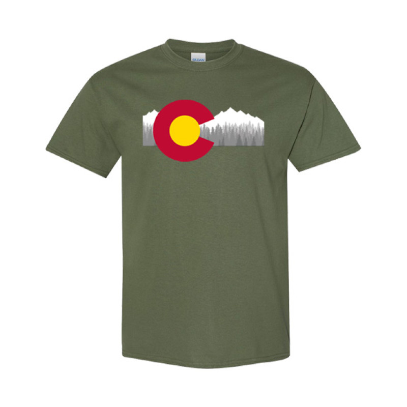 Colorado Flag with Mountains Classic Fit Tee Colorado Flag with Mountains Classic Fit Tee